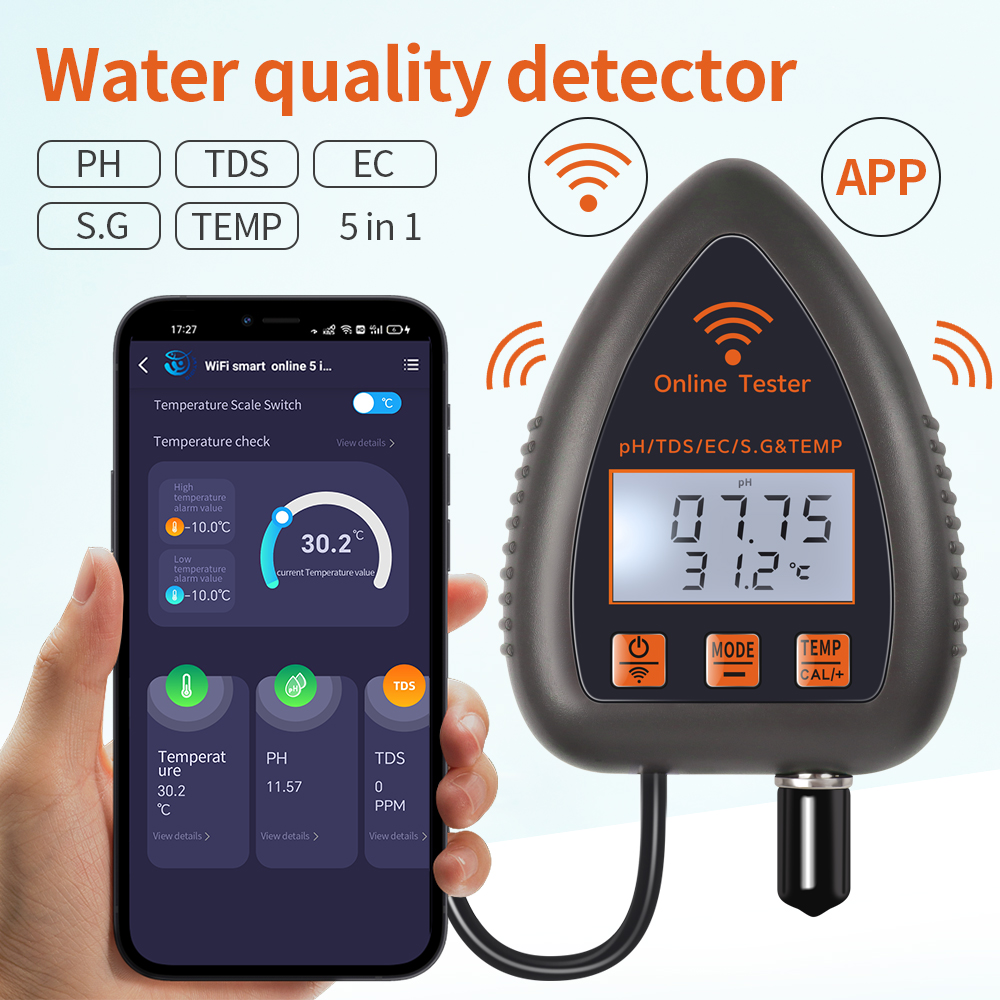 Marine Aquarium Par Meter - Tuya WiFi 5 en 1 TDS/EC/SALT/S.G./TEMP